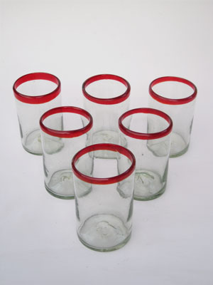 Sale Items / 'Ruby Red Rim' drinking glasses (set of 6) / These handcrafted glasses deliver a classic touch to your favorite drink.